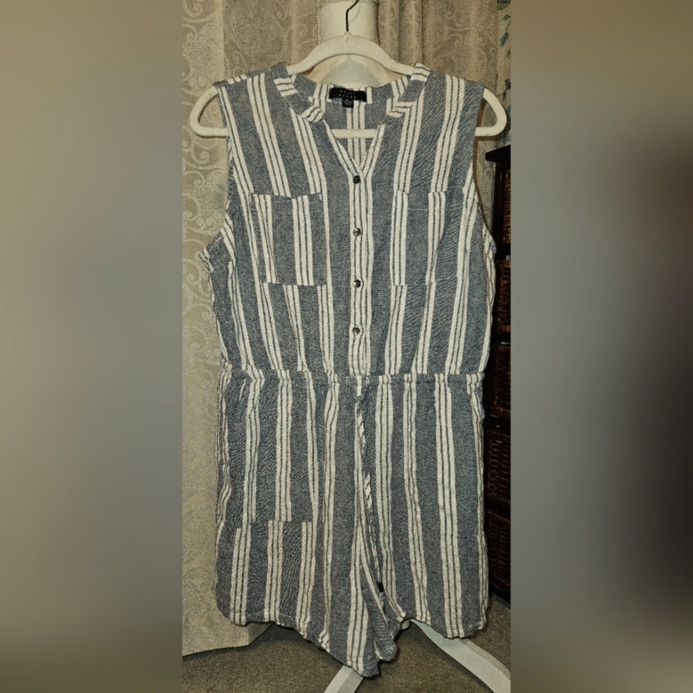 One piece blue and white stripped button and drawstring jumpsuit. XL
